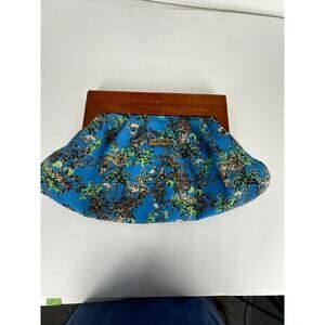 Lilly Pulitzer Vintage Clutch Handbag, Wooden Handle Beautiful Blue Tiger Print